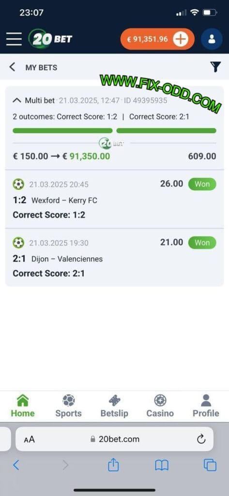 20bet football fixed correct score match