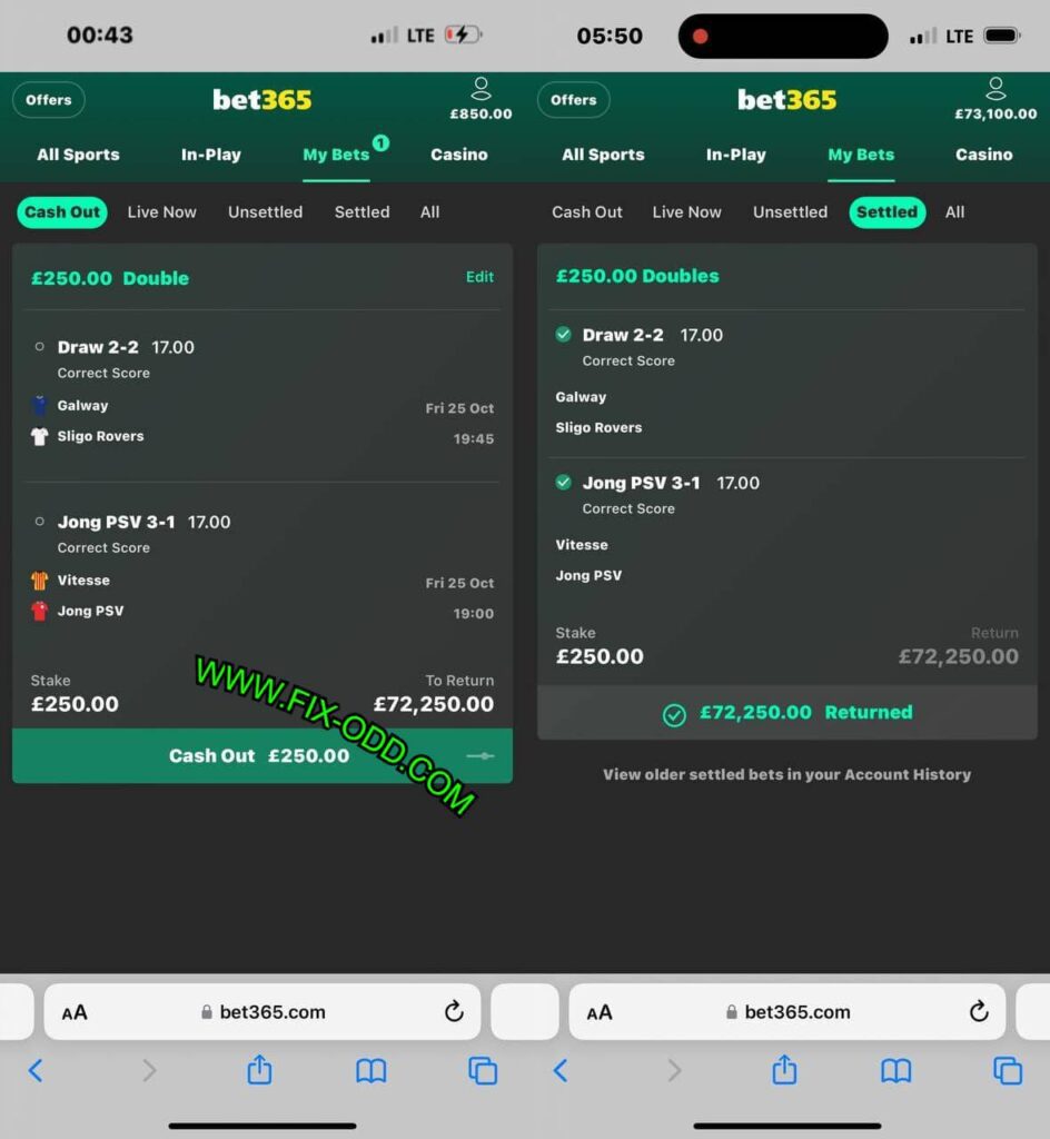 BET CORRECT FIXED MATCH SCORE