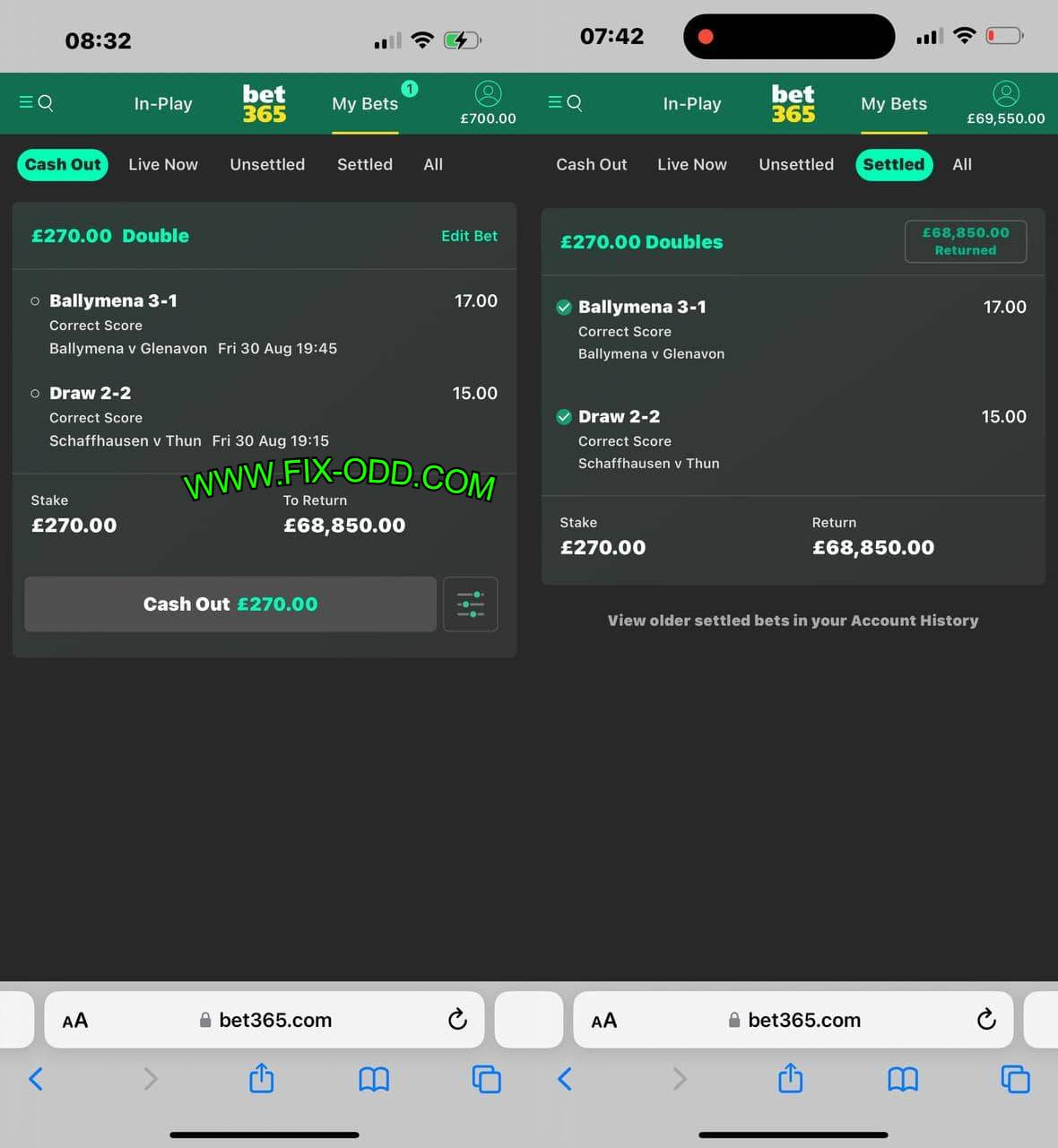 BET FIXED ODD MATCH CORRECT SCORE