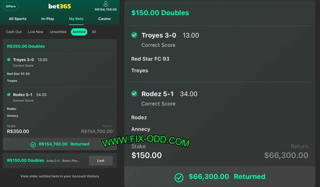 BET365 BET ODD FIXED MATCH