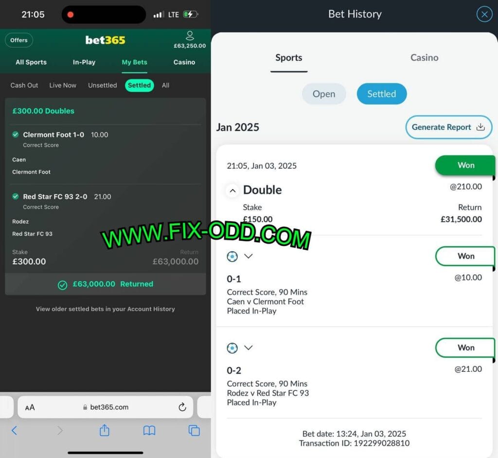 BET365 FIXED CORRECT SCORE MATCH