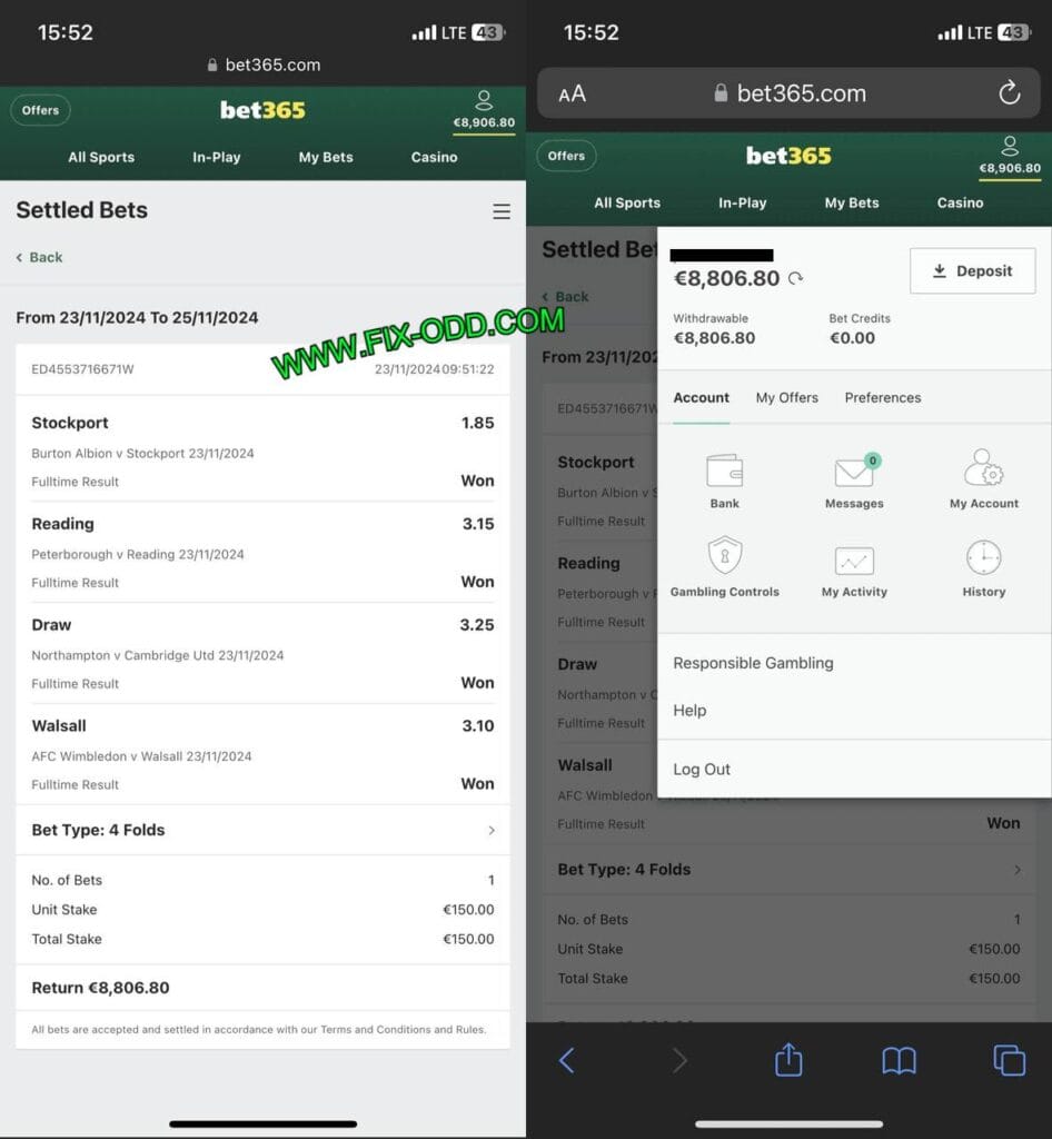 FIXED BET ODD MATCH 1X2