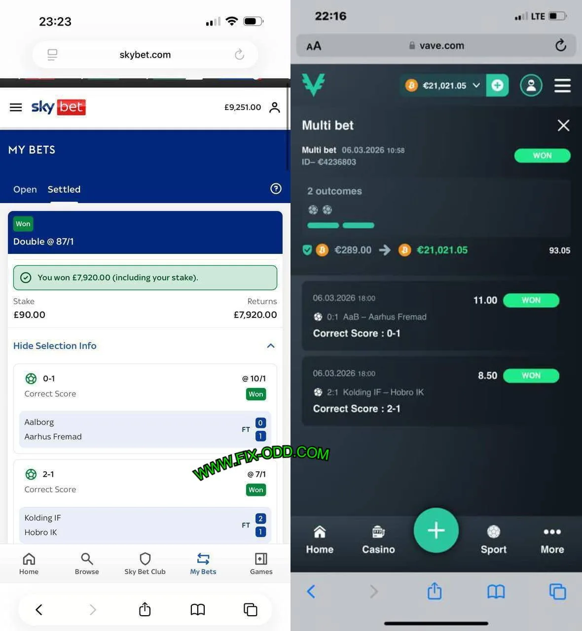 SKYBET CORRECT FIXED MATCHES SCORES