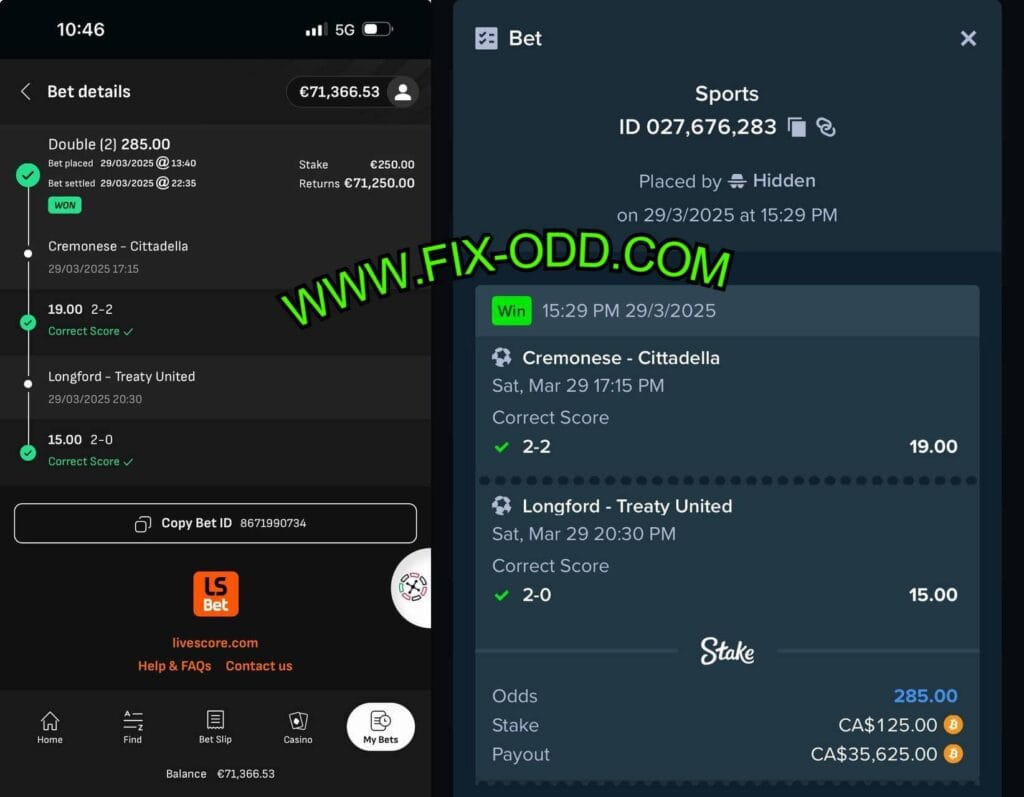 STAKE CORRECT SCORE FIXED MATCH TIPS