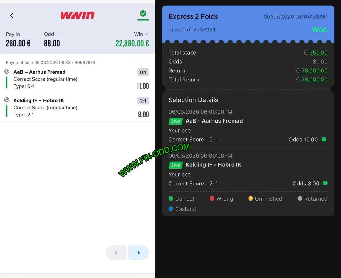 WWIN CORRECT FIXED MATCHES TIPS