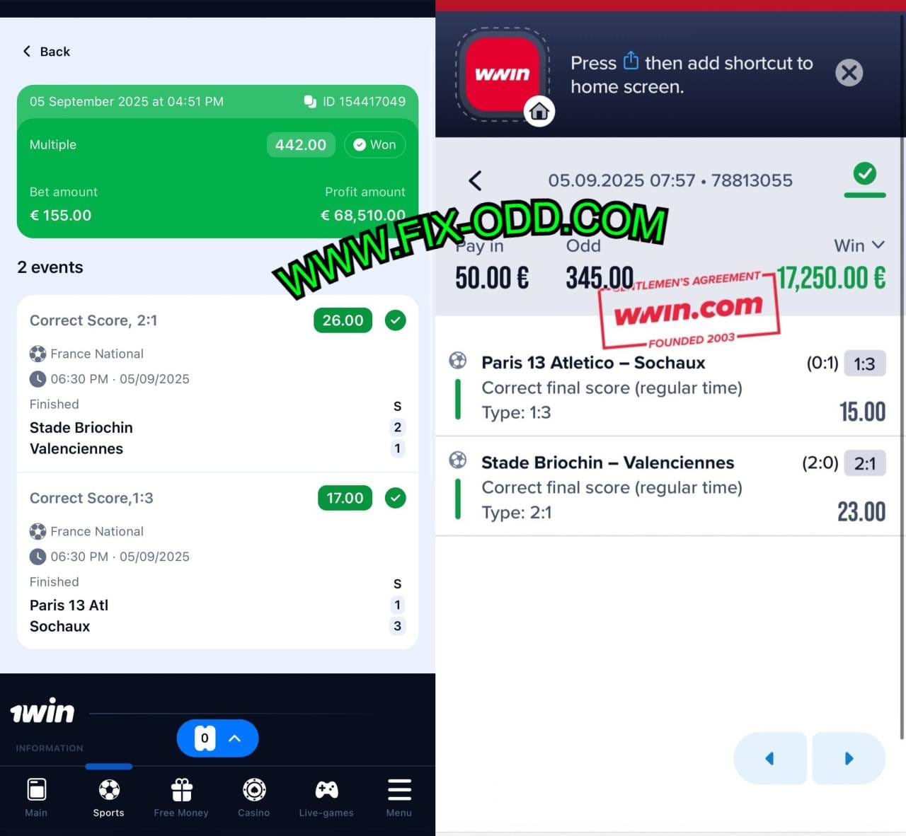 WWIN CORRECT SCORE FIXED MATCHES